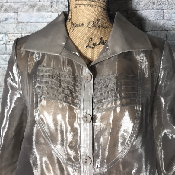 NAERSI | Sheer Button Down Blouse | Silver | XL - Picture 2 of 8